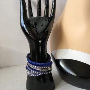 Blue Faux Leather Choker or Wrap Bracelet